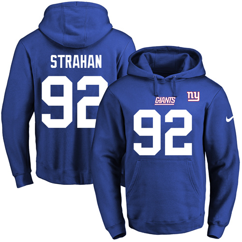 Nike Giants #92 Michael Strahan Royal Blue Name & Number Pullover NFL Hoodie